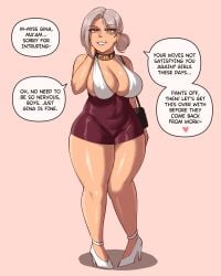 1girls breasts choker cleavage collar female gilf gina_ambers_(wingedwasabi) grey_hair hi_res high_heels hips huge_breasts light-skinned_female light_skin mature_female original original_character thick_thighs thighs tight_clothing wide_hips wingedwasabi