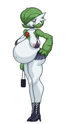 1girls alternate_version_at_source alternate_version_available areola_slip barely_clothed beauty_mark bikini black_eyeshadow breasts breasts_apart carrying_bag choker chubby chubby_female daeartes erect_nipples_under_clothes fat_arms female female_focus female_only gardevoir green_hair green_skin grumpy hand_on_hip heeled_boots huge_belly humanoid large_areolae large_breasts long_legs micro_bikini one_eye_obstructed piercing pink_nipples pokemon pokemon_(species) pouting pregnant red_eyes ring_piercing running_mascara runny_makeup sagging_breasts saggy_breasts satchel shoes simple_background skirt slutty_clothing slutty_outfit solo spiked_choker standing thick_thighs thighhighs two_tone_body white_skin