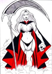 1girls carla_torres chaos_comics coffin_comics curvy_body curvy_female death_(personification) ed_benes_studio grim_reaper hi_res lady_death long_hair looking_at_viewer queen_of_the_dead seductive_look voluptuous voluptuous_female