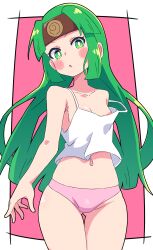 blush buzzlyears green_hair headband mega_man mega_man_battle_network panties sal_(mega_man) saroma tank_top