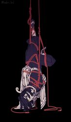 bondage demon_slayer embarrassed feminine_pose flexible heterochromia iguro_obanai kimetsu_no_yaiba masked_male odr_lol pissed_off red_rope stuck tied_up upside-down