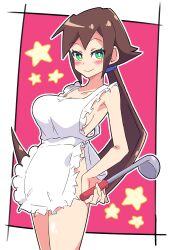 1girls aile apron apron_only blush breasts brown_hair buzzlyears mega_man mega_man_zx_advent ponytail