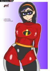 big_breasts black_hair breasts disney female female_only goil_drawing pixar purple_background purple_eyes superheroine teen_girl teenage_girl teenager the_incredibles the_incredibles_2 violet_parr white_background