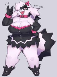 1girls anthro big_breasts boots breasts buttons collar emo eyebrows eyelashes eyes eyes_half_closed eyes_half_open female female_only fur galarian_zigzagoon generation_3_pokemon pokémon_(species) pokemon pokemon_rse pokemon_ss skirt suigi sususuigi tagme zigzagoon