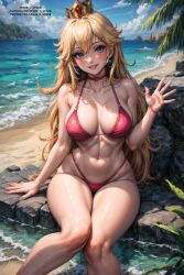 1girls ai_generated big_ass big_breasts big_butt bikini blonde_hair blue_eyes female mario_(series) nintendo princess princess_peach space_o_space stable_diffusion super_smash_bros.