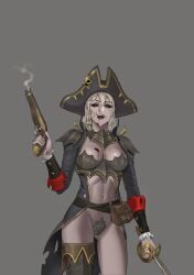 1girls black_sclera female female_only looking_at_viewer pistol_in_hand red_eyes revealing_clothes skimpy_clothes smokedpaprika solo solo_female sword vampire warhammer_(franchise) warhammer_fantasy white_hair