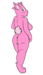 anthro anus ass breasts buckteeth female fluffy fluffy_tail genitals hi_res jumpstart_games lendri_mujina looking_back meepit neopets nipples nude petpet_(neopets) pink_body pussy solo tail teeth walking