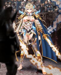 1girls alternate_costume angry arena armor ass_visible_through_thighs audience bare_thighs blonde_hair blood breasts cape cleavage cleavage_cutout corrin_(fire_emblem) corrin_(fire_emblem)_(female) defeated exposed_breasts female female_focus female_pubic_hair fire fire_emblem fire_emblem_cipher fire_emblem_fates frown gloves hair_between_eyes hairband injury inner_thighs knight large_breasts long_hair looking_back magic nintendo nipples pubic_hair public pussy red_eyes sakurein scar solo_focus standing sword thighhighs thighs torn_clothes weapon yato_(fire_emblem)