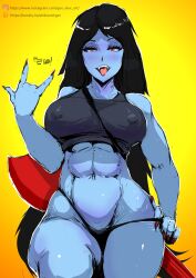 1girls 2023 abs adventure_time aleksandrgav black_hair blue_body curvaceous curvy_body curvy_female english_text female female_focus female_only highres long_hair marceline marceline_abadeer marceline_the_vampire_queen solo_female solo_focus voluptuous voluptuous_female