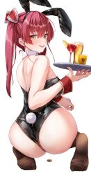 :d bunny_ears bunny_girl bunny_tail bunnysuit coin drinks hololive hololive_fantasy hololive_japan houshou_marine huge_ass huge_breasts rear_view smug tray virtual_youtuber