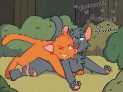 4:3 cinderpelt_(warriors) disability domestic_cat duo felid feline felis female feral firestar_(warriors) freckledcoat heart hi_res male male/female mammal medicine_cat one_eye_closed open_mouth scar warriors_(cats)