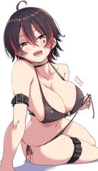 1girls belly_button bikini black_hair blush breasts cleavage female female_only heart-shaped_pupils heart_tattoo huge_breasts indie_virtual_youtuber light-skinned_female light_skin monokichi open_mouth red_eyes red_hair rosalyn_rock solo swimsuit symbol-shaped_pupils tattoo two_tone_hair virtual_youtuber