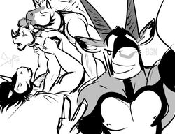 bgn black_and_white body_hair chest_hair equine facial_hair friendship_is_magic hairy horn jamie king_sombra_(mlp) male male_only mammal muscles my_little_pony nado_(character) nipples nude oryx rhinoceros shower unicorn