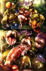 ass balls big_balls big_breasts big_butt big_penis bodily_fluids breasts clothing crown cum cum_in_mouth cum_inside dialogue elemental_creature female flora_fauna footwear futanari genital_fluids genitals group gynomorph headgear hi_res high_heels human intersex intersex/female kneeling_oral_position leaf leaf_arms legwear lips mammal mario_(series) mario_bros nintendo nub_tail penis piranha_plant plant princess_peach rongo_dombo rongodombo saliva sharp_teeth shoes signature stockings sweat teeth thick_lips thick_thighs tongue tongue_out vein veiny_penis