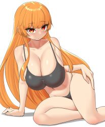 breasts dot_mouth expressionless female huge_breasts looking_at_viewer nobunagapero orange_hair thick_thighs underwear underwear_only wide_hips yokozuwari
