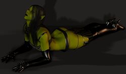 ass black_hair elbow_gloves femboy girly green_skin greenstreet hethra latex male male_only orc orc_femboy solo solo_femboy solo_male trap