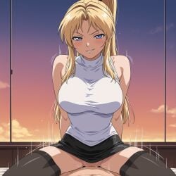 1boy 1girls ai_generated alternate_costume assertive assertive_female bedroom bible_black big_breasts blonde_hair blunt_bangs breasts breasts_out closed_eyes clothed_sex clothing cowgirl_position dominant dominant_female faithful_to_the_anime female femdom front_view grin half-closed_eyes high_collar high_resolution indoors legwear long_hair long_sleeves male male/female male_pov naughty naughty_face naughty_smile no_panties no_panties_under_skirt no_visible_genitalia official_alternate_costume parted_bangs partially_clothed penis ponytail pov pussy riding riding_penis sadsuma154 saeki_kaori shirt sidelocks skirt smirk stockings straddling straight sunset sweat sweating sweaty teenage_female teenager tied_hair turtleneck uncensored vaginal_penetration vaginal_sex very_long_hair
