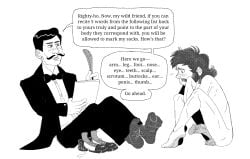 2boys big_penis black_and_white black_hair british british_male brute brutish digital_drawing_(artwork) digital_media_(artwork) dumb dumb_male english english_text gentleman hairy_balls hunched_over idiot idiot_male jungle_boy lesson mentally_deficient moustache mr_shrink naked naked_male paper pecker_tracks penis penis_out proper_gentleman quill retracted_foreskin reward scraggly shoes shoes_removed smaller_male socks socks_on teaching teaching_language thinking thinking_hard thinking_pose trying_to_speak unable_to_speak uncivilized untamed wild_hair wild_man wildman writing_quill