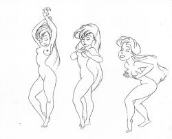 ariel ariel_(the_little_mermaid) barefoot breast_grab breast_squeeze breasts completely_nude completely_nude_female curvy_figure dancing disney disney_princess female hairless_pussy happy_female nipple_play original_art original_artwork pussy pussy_lips pussy_peek sensual sketch the_little_mermaid