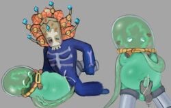 1boy 1girls 2monsters artist_upload balls belly blue_body blue_fur blush blush_lines bone_pattern boodoo breasts chubby_male closed_eyes cowgirl_position crystal cum cum_drip cum_dripping cum_dripping_from_penis cum_in_pussy disembodied_hand evilevilevil fat female female_domination femdom fullbody green_body green_penis green_sclera handjob holding_leg humanoid laying_on_back lipstick_mark male monster motion_lines my_singing_monsters navel nebulob nipples penis pleasure_face purple_eyes pussy self_upload skull space_helmet stomach_bulge straight submissive_male sweat tentacle_arms translucent_arms translucent_head vaginal_penetration white_eyes yellow_mouth