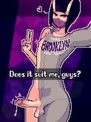 1boy 1femboy angry_peach_(character) angrypeach0 black_hair brooklyn_sweater crossdressing cum cum_string femboy femboy_only gay hidden_face meme_attire naughty naughty_face penis_poking_out penis_through_clothing pink_penis pixel_art poking_out precum precum_drip precum_on_penis precum_string russian short_hair sissy solo sweater sweater_only trap