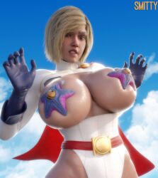 1girls 3d big_breasts blonde_hair breasts cape covered_nipples dc dc_comics female gloves huge_breasts karen_starr power_girl smitty34 starfish starro superheroine superman_(series) tagme