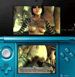 1girls 3d 3ds abuse_of_power alice_(madness_returns) alice_in_wonderland alice_liddell alice_madness_returns american_mcgee's_alice angus_bumby animated bed bedroom black_hair bottomless bouncing_breasts breasts closed_eyes clothed_sex dialog ea female from_above goth large_breasts lying male missionary navel necklace penis pillow pov pubic_hair pussy rape sex shirt_lift short_hair source_filmmaker straight tdw thighhighs torso_grab uncensored vaginal_penetration