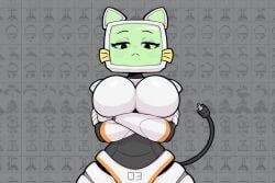 ai_generated breasts cat_robot charger_tail female fuch_animations green_screen looking_at_viewer massive_breasts pur_03 robot_girl screen_face screen_head white_breasts