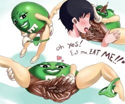anatomically_correct anus big_vulva black_hair bodily_fluids brown_tongue brown_vulva burn_it candy censor_removal_edit chocolate clothed clothing clothing_around_one_leg clothing_pull cringe cunnilingus cursed cursed_image deformed_genitalia dessert detailed_genitals do_yall_know_it_actually_hurts_to_do_this english_text excessive_vaginal_fluids faceless_character faceless_male feet female flesh_tunnel folds food footwear front_view full-length_portrait garbage genital_fluids genitals gloves gloves_only god_is_dead gradient_background green_(m&m's) green_body green_clothing green_lips green_panties green_skin green_underwear grotesque grotesque_genitals hair handwear handwear_only heart_symbol hearts_around_head hi_res high_heels holy_shit hyper hyper_genitalia hyper_vulva i_genuienly_dont_wanna_do_ts_anymore im_gonna_kms interspecies leaning leaning_forward lips looking_at_viewer loose_pussy lying m&m's male male/female mars_incorporated mascot mom_come_pick_me_up_im_scared mostly_nude nightmare_fuel no_socks on_back oral orb panties panties_around_one_leg panties_down panty_pull partially_clothed portrait puffy_anus pulled_by_self pussy saggy_pussy saliva self_exposure sex shoes sideways_pussy simple_background spread_legs spread_vulva spreading standing text thanks_i_hate_it thick_lips third-party_edit tongue tongue_out trash underwear underwear_around_one_leg underwear_down underwear_pull undressing vaginal_fluids vaginal_penetration vulva what what_has_science_done where_is_your_god_now white_background white_clothing white_footwear white_gloves white_handwear white_shoes why yoh-sl