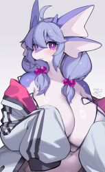 2024 accessory anthro aquatic_dragon aruri_(whooo-ya) big_breasts bikini bikini_top blush breasts clothed clothing digital_media_(artwork) dragon ear_fins eyebrow_through_hair eyebrows female fin hair hair_accessory hairband hand_on_breast hand_on_chest hi_res jacket kemono kishibe long_hair long_sleeves looking_at_viewer marine multicolored_body mythological_creature mythological_scalie mythology non-mammal_breasts oversized_clothing portrait purple_body purple_eyes purple_hair purple_hairband scalie signature simple_background smile smiling_at_viewer solo swimwear three-quarter_portrait topwear translucent translucent_hair two-piece_swimsuit two_tone_body undressing white_background