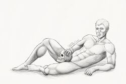 all_for_one black_and_white crosshatching erotic_pose line_art male male_only my_hero_academia no_genitals_shown no_sex nude pose posing sketch skull solo solo_male suggestive zen_shigaraki