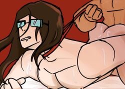2boys brown_hair collar cum cum_on_body femboy gay gay_sex glasses glasses_on_face leash leash_and_collar leash_pull long_hair oc original_character