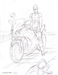 1boy female grope human inanimate machine male moto motorcycle penis personification ratbat sketch straight tentacle work_in_progress