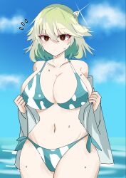 aass_9966 ass_visible_through_thighs bikini blush breasts cleavage collared_shirt curvy duel_masters expressionless female gaiash_kaiser,_the_meteor huge_ass huge_breasts nagareboshi_asche notice_lines open_shirt round_breasts thick_thighs voluptuous wide_hips