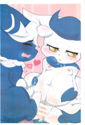 1boy 1girls anthro anthro_only censored comic female_meowstic male_meowstic meowstic nintendo pokémon_(species) pokemon pokemon_(species) tagme