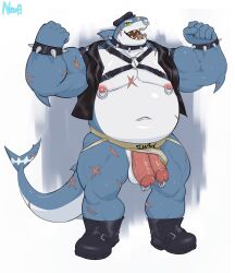 2_penises abdominal_scar accessory aegir_carcharias anthro arm_scar aroused aroused_face aroused_male aroused_smile balls beer_belly belly biceps big_belly big_muscles biker biker_boots biker_cap biker_jacket black_boots black_bracelet black_cap black_clothing black_footwear black_harness black_hat black_headwear black_jacket black_leather black_leather_jacket black_topwear black_wristband blue_body blue_scales boots bracelet chest_scar clothed clothing cock_ring collar diphallia diphallism erection exposed_belly exposed_chest facial_piercing facial_scar fangs fish fist flexing flexing_bicep flexing_both_biceps flexing_muscles flexing_pecs flirting flirting_with_viewer footwear genital_piercing genitals grey_body grey_scales grin grinning_at_viewer harness hat headgear headwear hi_res jacket jewelry jockstrap leather leather_boots leather_bracelet leather_clothing leather_collar leather_daddy leather_footwear leather_harness leather_jacket leather_topwear leather_wristband leg_scar looking_at_viewer male manly marine multi_genitalia multi_penis musclegut muscles muscular muscular_anthro muscular_male neofi nipple_piercing nipple_ring nipples nose_piercing nose_ring open_clothing open_jacket open_topwear pantsless pantsless_anthro pantsless_male partially_clothed partially_clothed_anthro partially_clothed_male pecs penis penis_accessory penis_jewelry penis_piercing penis_poking_out piercing presenting presenting_pecs presenting_penis raised_arms rebel ring_piercing scales scar scarred_body seducing_viewer seductive shadow shark shoes showing_off_muscles simple_background smile smiling_at_viewer solo spiked_bracelet spiked_collar spiked_wristband spikes standing tail_scar teeth thick_arms thick_thighs tongue topwear tough_guy underwear vein veiny_penis white_background white_clothing white_jockstrap white_underwear wristband yellow_eyes