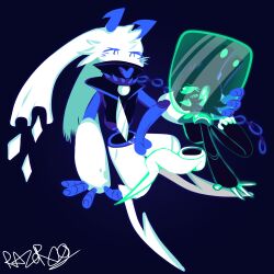 black_fur blue_cock chains cyberspace deltarune deltarune_freedom_edition huge_cock leash_pull livia_(fe) male penis razor_xo seven_(fe) spiked_collar toxic_relationship white_fur