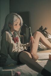 1dickgirl 1futa 1girls after_school ai_generated anime_girl balls beige_cardigan big_testicles blush bowtie breasts collared_shirt cum cum_on_penis cum_shot devaster dickgirl ejaculation erection female from_side futa_masturbation futa_orgasm futanari futon gal gyaru hair_down half-closed_eyes handjob huge_cock indoors intersex japanese_room long_sleeves m_legs masturbation medium_hair messy_hair messy_room motion_blur night open_mouth orgasm oversized_clothes penis sagging_balls saggy_balls school_uniform schoolgirl semen silver_hair sitting skinny_futa skinny_legs skirt slim_waist small_breasts socks solo solo_focus solo_futa spread_legs tatami teenage_futa teeth testicles tissue_box trash_bag used_tissue used_tissues