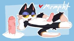:3 :d animal_crossing anthro balls bedroom_eyes blush bodily_fluids cel_shading close-up cum cum_drip cum_on_penis dialogue digital_media_(artwork) disembodied_penis dripping felid fluffy fluffy_balls foreskin gay gay_anal gay_male gay_sex genital_fluids genitals hand_on_cheek hand_on_head high-angle_view holding_hip homosexual homosexual_male homosexual_sex humanoid leaking_cum looking_at_viewer lying male male/male male_only male_penetrated male_penetrating mammal microsoft_paint_(artwork) narrowed_eyes navel nintendo nipples nude nude_anthro nude_male open_mouth outline penis pointy_ears punchy_(animal_crossing) ricedough seductive shaded shaded_line_art side_view simple_background smile solo solo_focus talking_to_viewer text uncircumcised vein veiny_penis