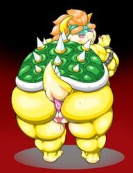 anus ass big_breasts blush bowser breasts female female_bowser furry furry_only hair koopa looking_back mario_(series) muscles nintendo obese orange_hair overweight pink_nails plain_background presenting presenting_hindquarters pussy red_background rule_63 scalie shell short_tail solo spiked_armlet spiked_bracelet spikes spotlight standing sweat sweatdrop uncensored yellow-dragon yellow_eyes yellow_skin