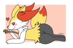 2014 blush braixen c1-11131 female fennec_fox heart holding nintendo on_side pokémon_(species) pokemon pokemon_(species) pussy red_eyes smile solo stick video_games