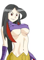 1girls big_breasts black_hair busty confident covered_nipples female female_only fortunia_(pokémon) hi_res large_breasts long_hair lucy_(pokemon) midriff navel nintendo pokémon pokeball pokemon smile solo underboob voluptuous