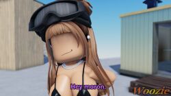 1girls 3d arsenal_(rolve) bikini bikini_top dialogue english_text roblox roblox_game robloxian rolve smiling tagme text woozwooz4