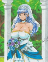 alternate_hairstyle blue_hair breasts bride cleavage commission female female_only fire_emblem fire_emblem:_three_houses fire_emblem_warriors:_three_hopes huge_breasts long_hair marianne_von_edmund nintendo official_alternate_hairstyle ravern_clouk solo wedding_dress