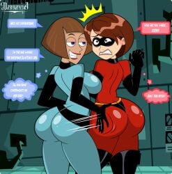 2023 2girls 2milfs artist_name ass ass_slap big_ass big_butt bodysuit brown_eyes brown_hair clenched_teeth clothed commission crossover danny_phantom darkanya dialogue disney domino_mask elastigirl english_text female female_only fully_clothed gloves helen_parr light-skinned_female light_skin lipstick madeline_fenton mature mature_female milf mother multiple_girls nickelodeon pixar purple_eyes red_lipstick slap slapping_butt smile smiling speech_bubble standing superheroine teeth text the_incredibles thick_ass thought_bubble wide_hips yuri