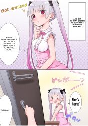 1girls cute doujin doujinshi frills lin_(artist) manga medium_breasts original pink_eyes silver_hair twintails