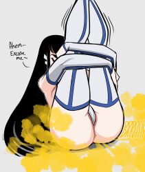 1girls ass ass black_hair closed_eyes dialogue fart fart_cloud fart_fetish farting female kill_la_kill kiryuuin_satsuki lolotron6 pussy_peek text