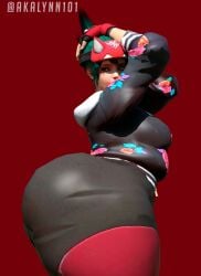 1girls 3d 3d_(artwork) akalynn101 ass bbw big_ass big_butt blizzard_entertainment bottom_heavy daz3d fat fat_female green_hair huge_ass kiriko_(overwatch) kiriko_kamori light-skinned_female light_skin looking_back overwatch overwatch_2 plump plump_ass red_background side_ass side_view sideboob solo solo_focus thick_thighs thighs