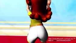 1girls 3d against_wall animated ass ass_shake big_ass clothed clothing come_hither crown earrings female female_only flower_earrings ginger_hair gloves hi_res highres legs mario_(series) mario_golf nintendo princess princess_daisy shirt short_hair shorts solo sportswear tagme thick thick_hips thick_thighs thighs video virtualblueam2 white_gloves white_shorts yellow_shirt