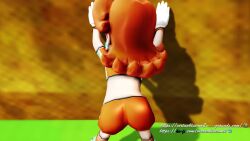 1girls 3d against_wall animated ass ass_shake bent_over big_ass clothed clothing come_hither crown earrings female female_only flower_earrings ginger_hair gloves highres legs light-skinned_female light_skin mario_(series) mario_strikers midriff nintendo orange_shirt orange_shorts orange_socks princess princess_daisy short_hair short_shirt shorts soccer_uniform socks solo sportswear tagme thick thick_hips thick_thighs thighs video virtualblueam2 white_gloves